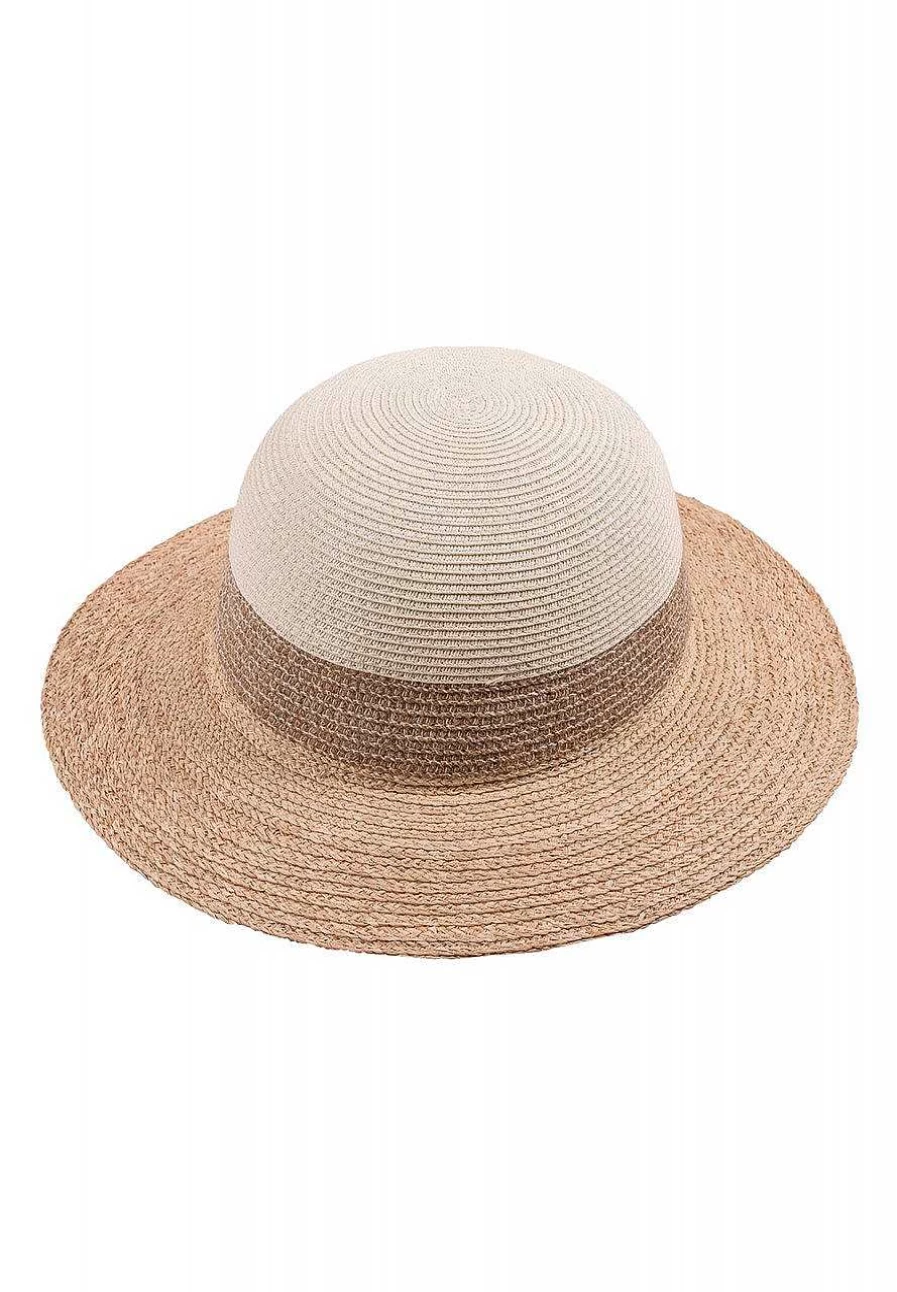 Women's Ecru Wide Brim Straw Hat by Capo – Natural Tone Summer Beach Hat