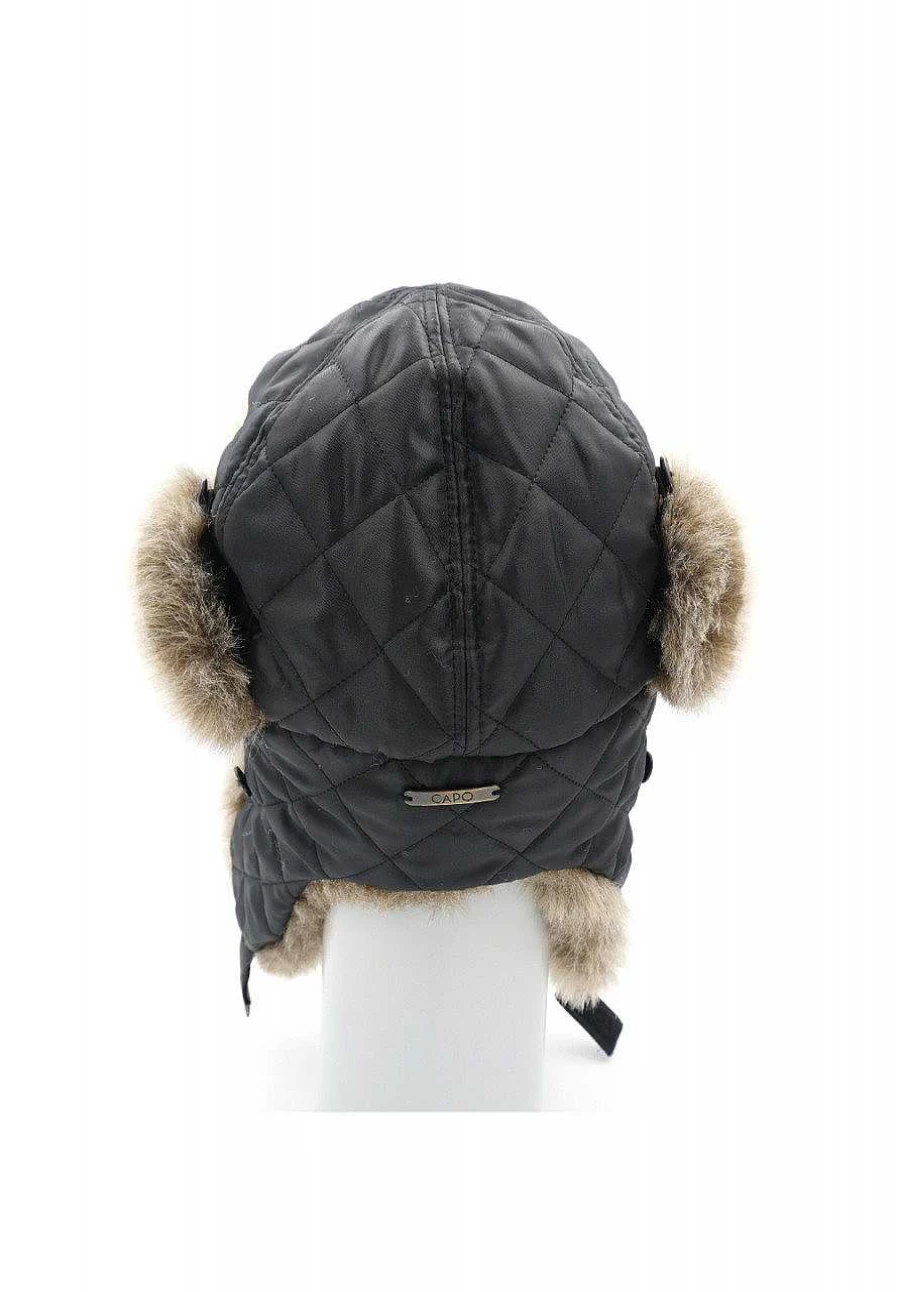 Men's Black Quilted Parka Hat by Capo - Warm Winter Cap for Outdoor Activities