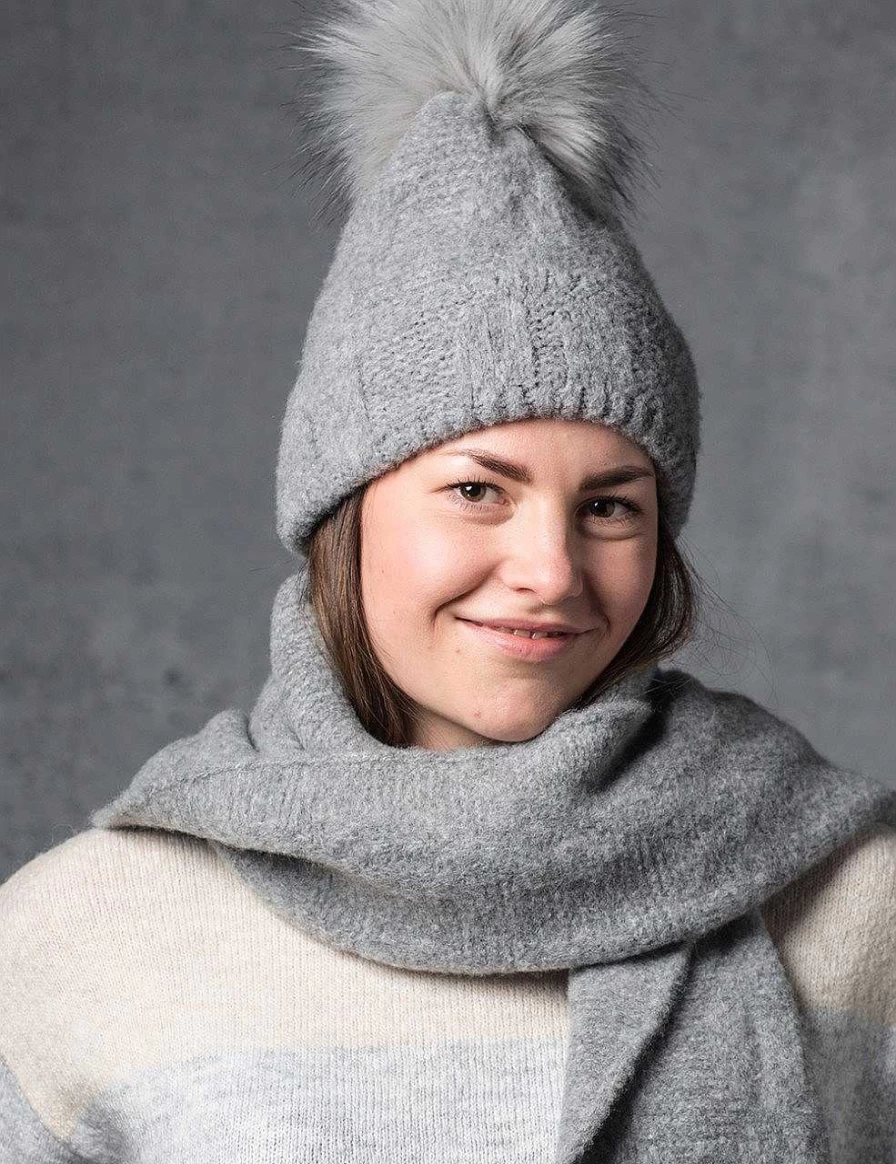 "Capo Women's Knitted Hat with Soft Faux Fur Pompom, Winter Beanie"
