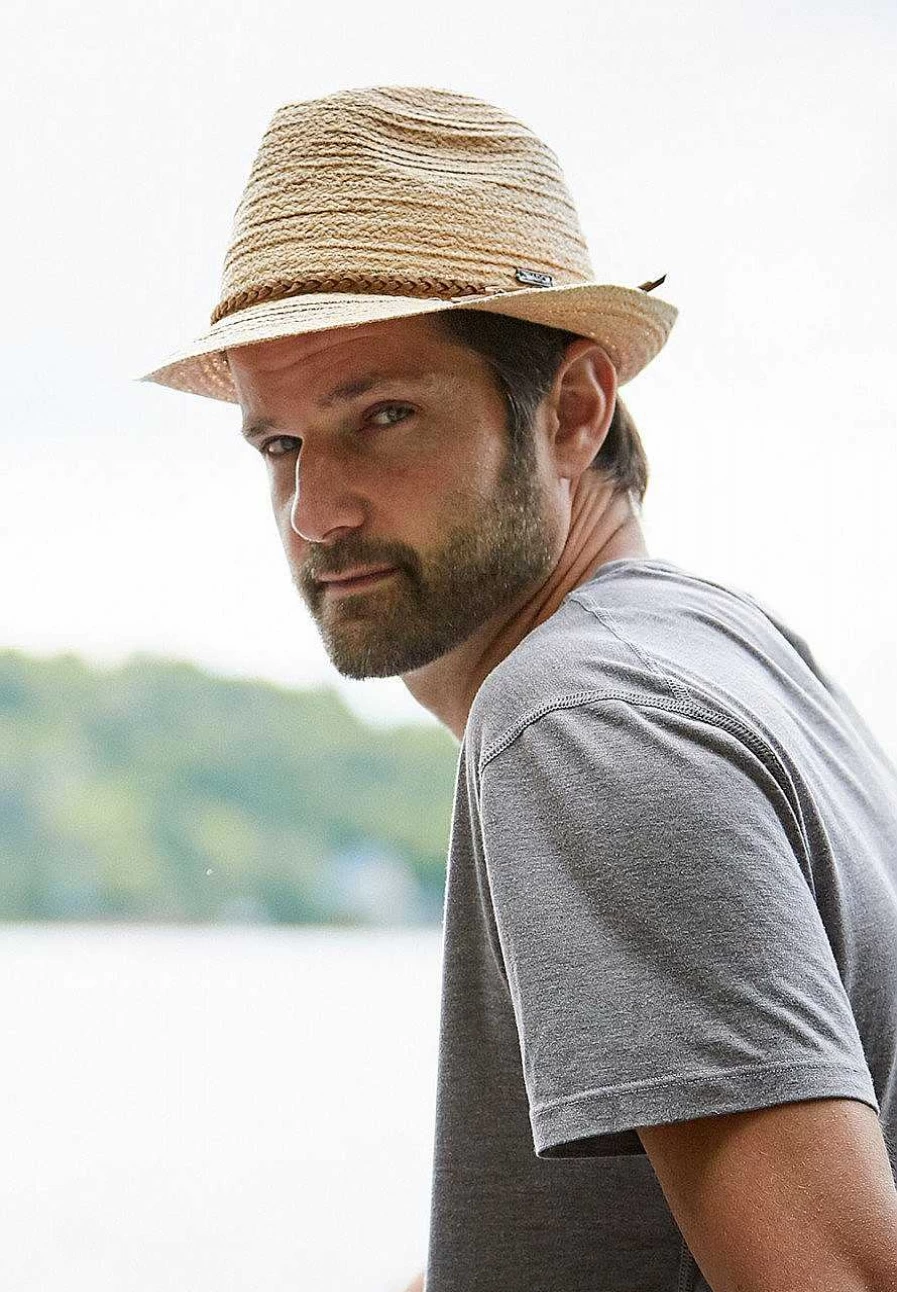 Capo Men's Ecru Straw Trilby Hat with Braided Leather Strap