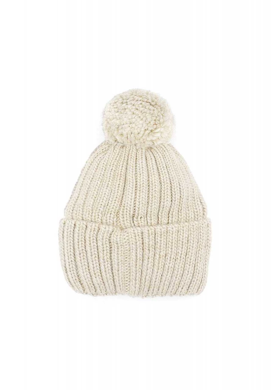 "Capo Women's Knitted Winter Hat with Ribbed Detail, Fleece Lining, and Pompom"