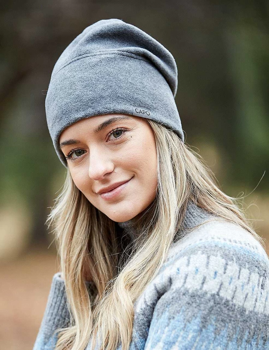 Capo Men's Fleece Beanie with Reflective Label for Winter Warmth