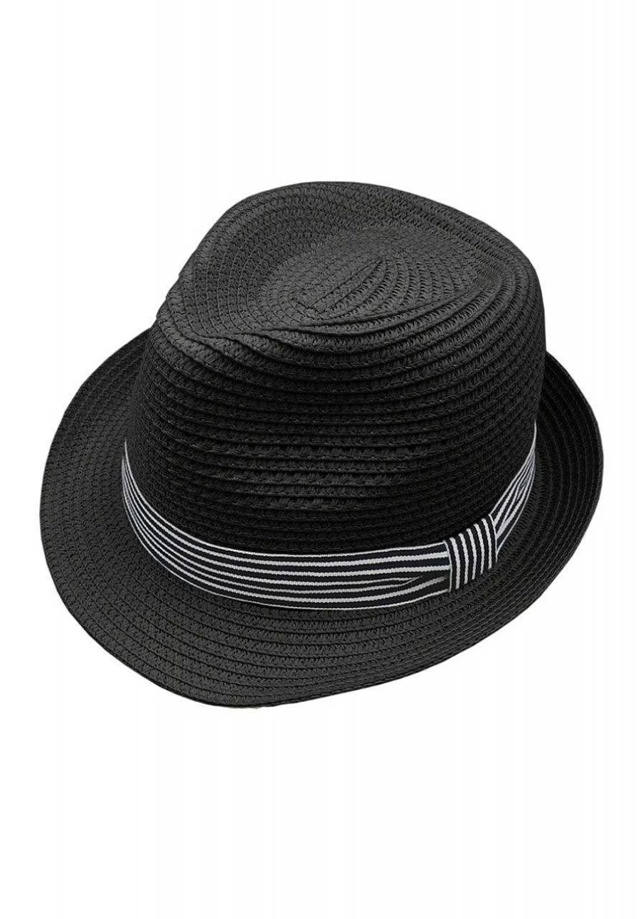 Men's Straw Trilby Hat with Hole Pattern Design - Capo Brand Summer Breathable Fedora