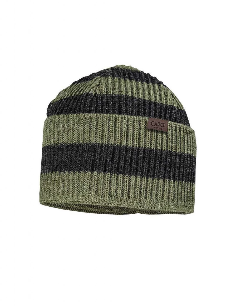 Capo Men's Moos Green Striped Turn-Up Short Cap - Capo-Stef Casual Summer Hat
