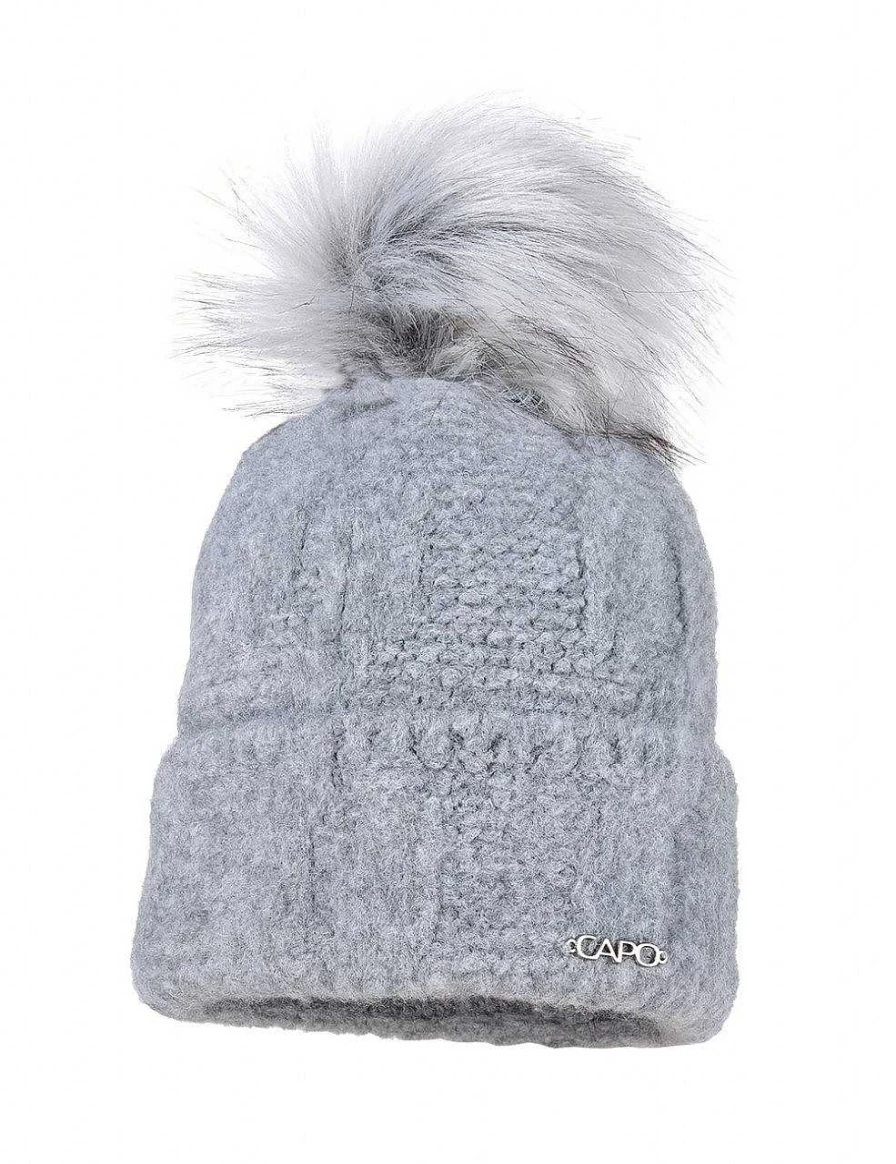 "Capo Women's Knitted Hat with Soft Faux Fur Pompom, Winter Beanie"