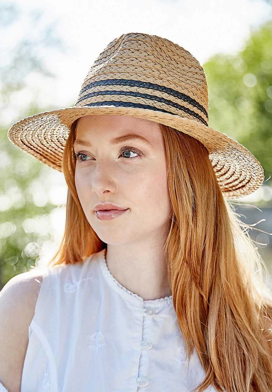 Capo Men's Camel Straw Hat with Decorative Stripes and Braided Design for Travel
