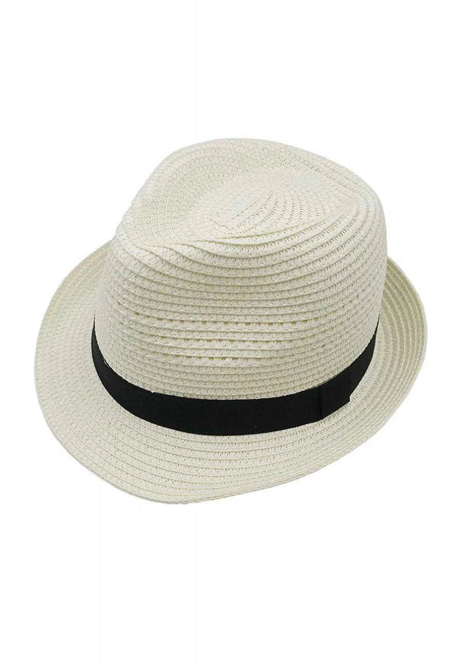 Men's Straw Trilby Hat with Hole Pattern Design - Capo Brand Summer Breathable Fedora