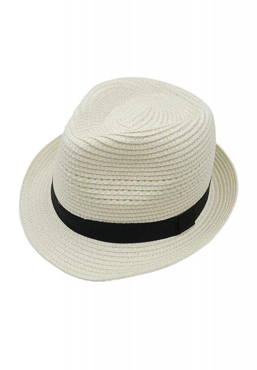 Women's Straw Trilby Hat with Decorative Hole Pattern - Capo Brand Summer Fashion
